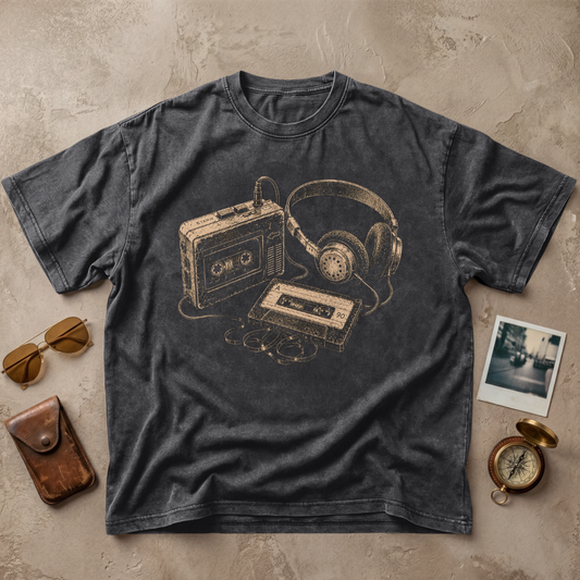 Vintage Cassette Tape & Headphones Graphic Tee