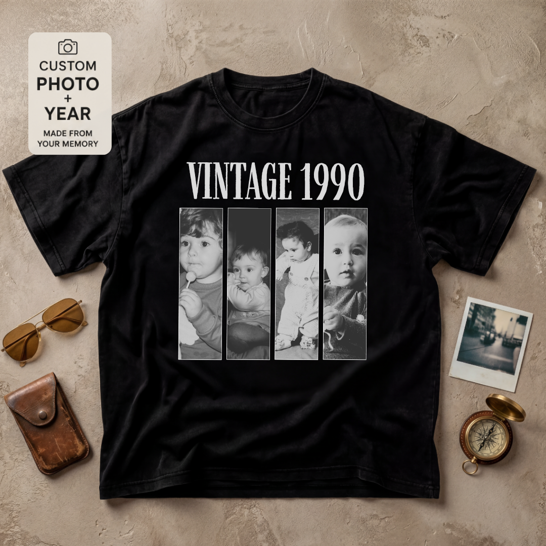 Personalized Vintage Year Multi Photo Tee