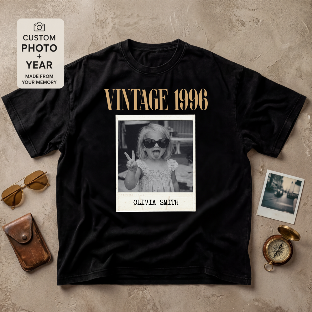 Personalized Vintage Year Photo Polaroid Tee