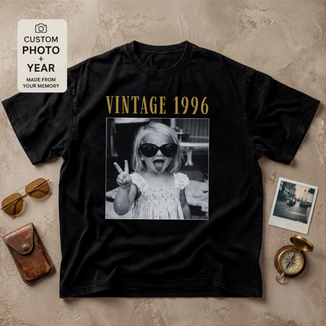Personalized Vintage Year Black and White Photo Tee