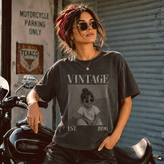 Personalized Vintage Est Year Black and White Photo Tee