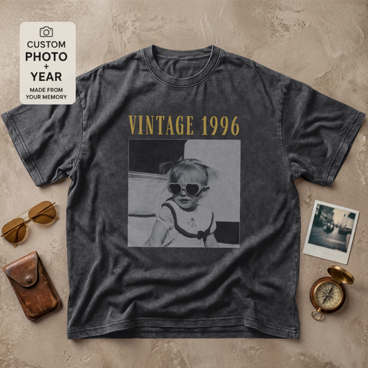 Personalized Vintage Year Black and White Photo Tee