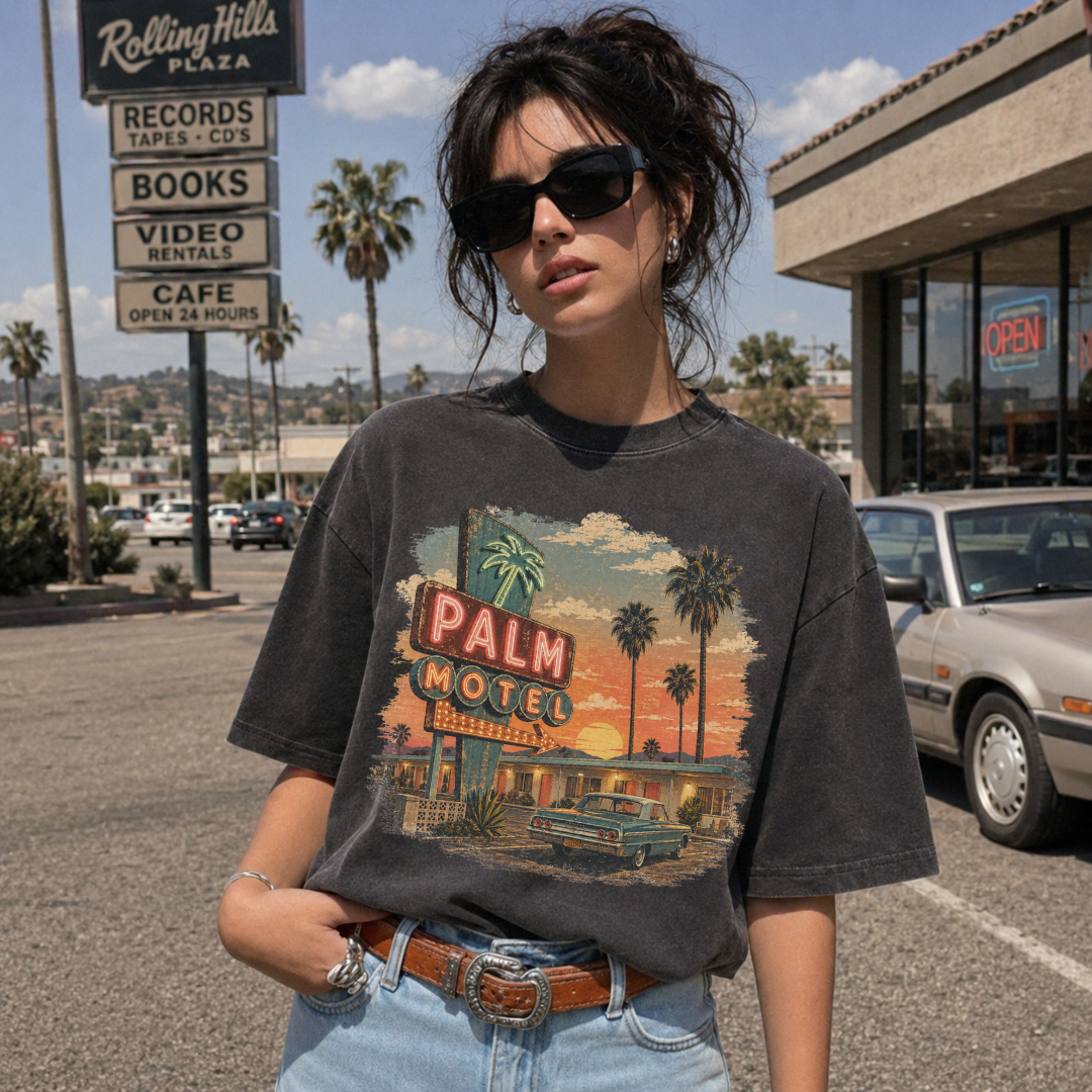 Palm Motel Vintage Sunset Retro