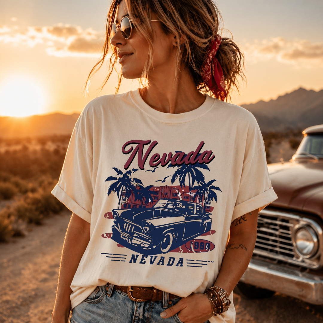 Nevada 1980 Vintage Retro Car Desert Graphic Tee