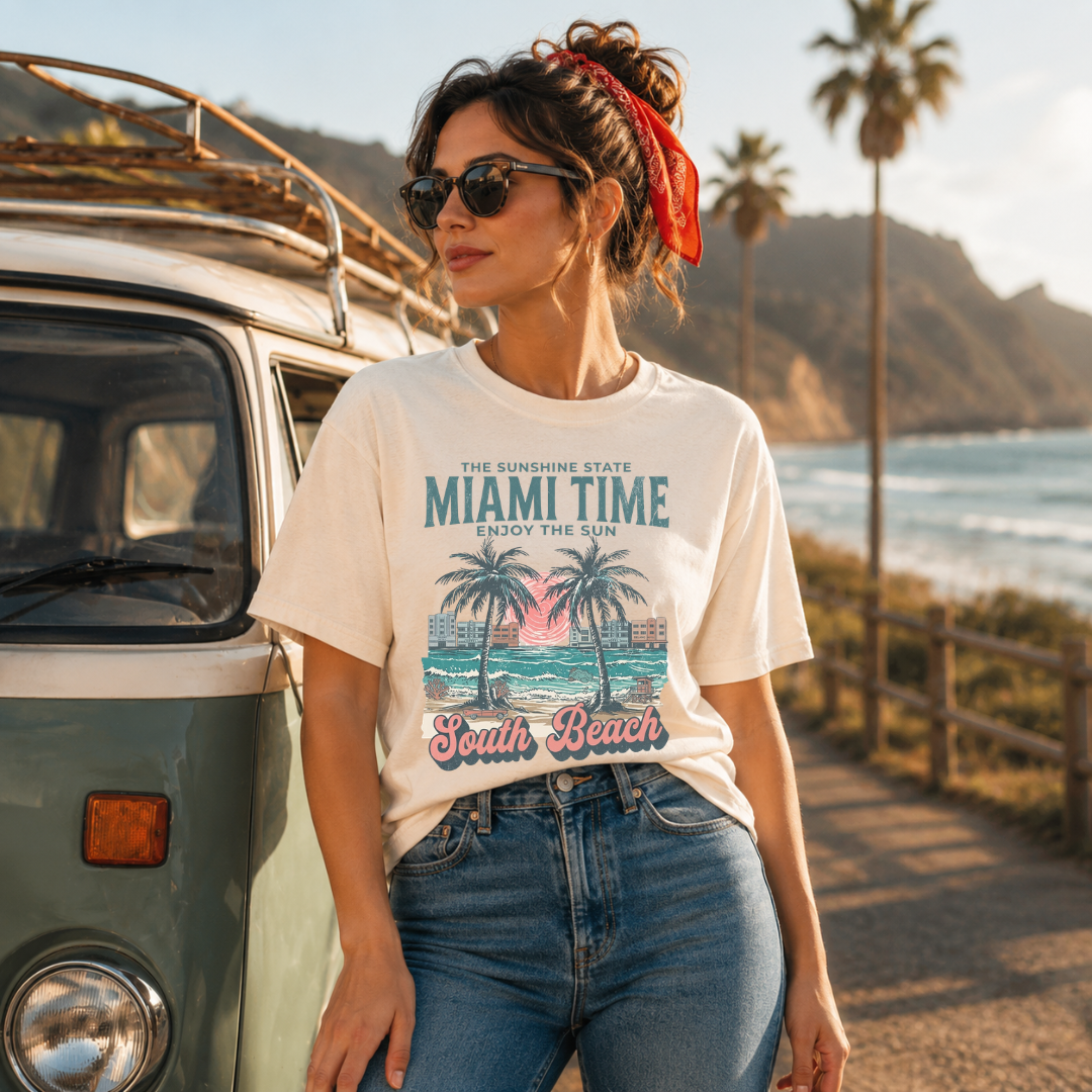 Miami Time South Beach Vintage Coastal Graphic Tee
