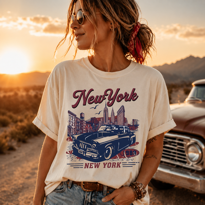 New York 1980 Vintage Retro Car City Graphic Tee