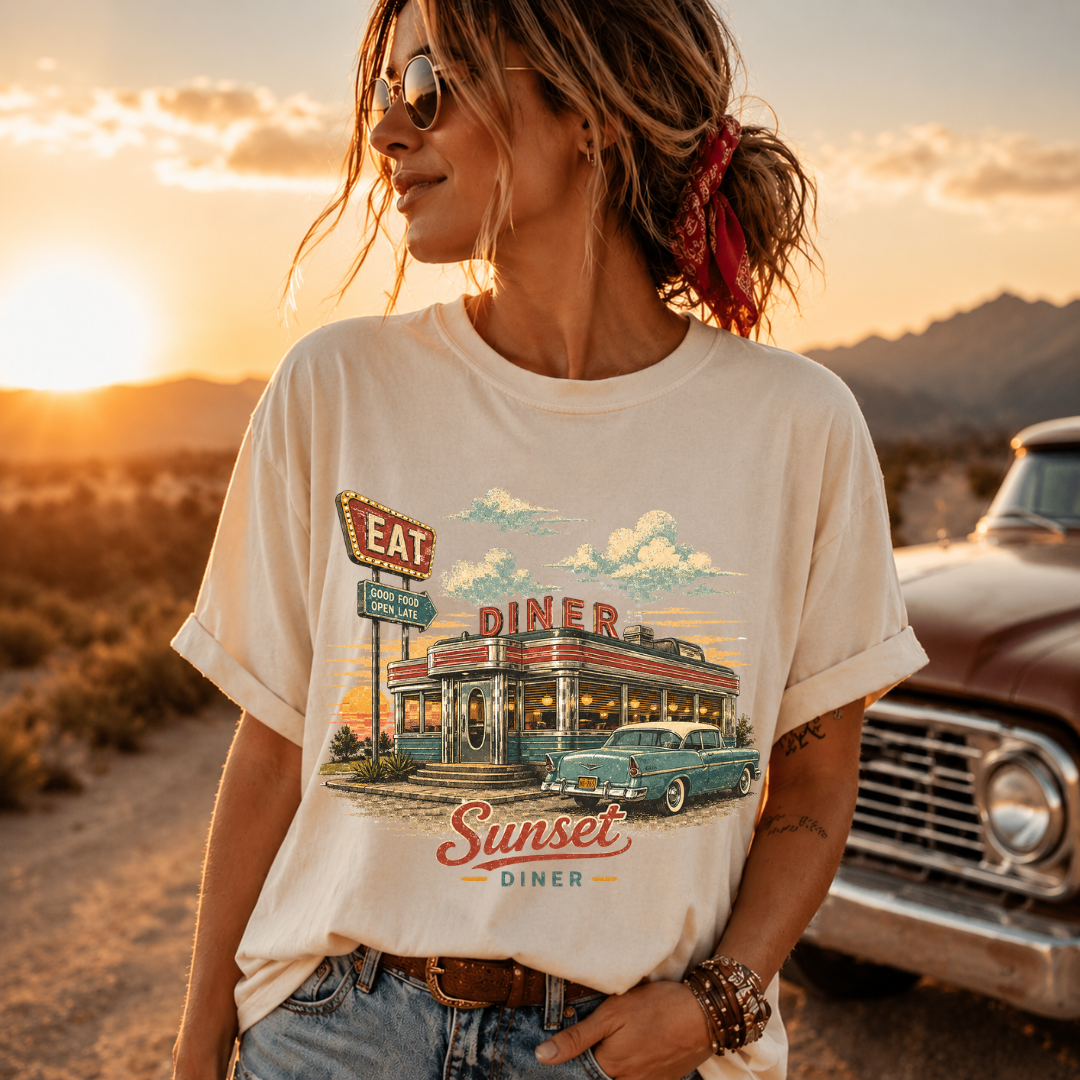 Sunset Diner Vintage Retro Roadside