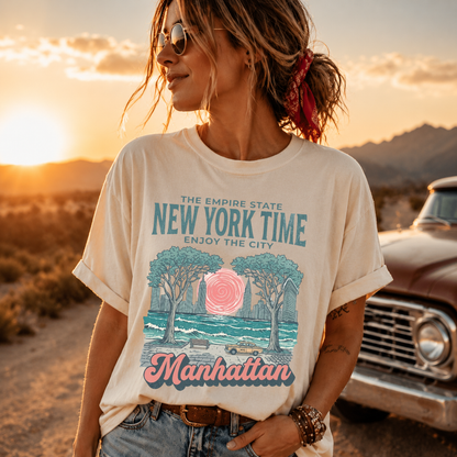 New York Time Manhattan Vintage City Graphic Tee