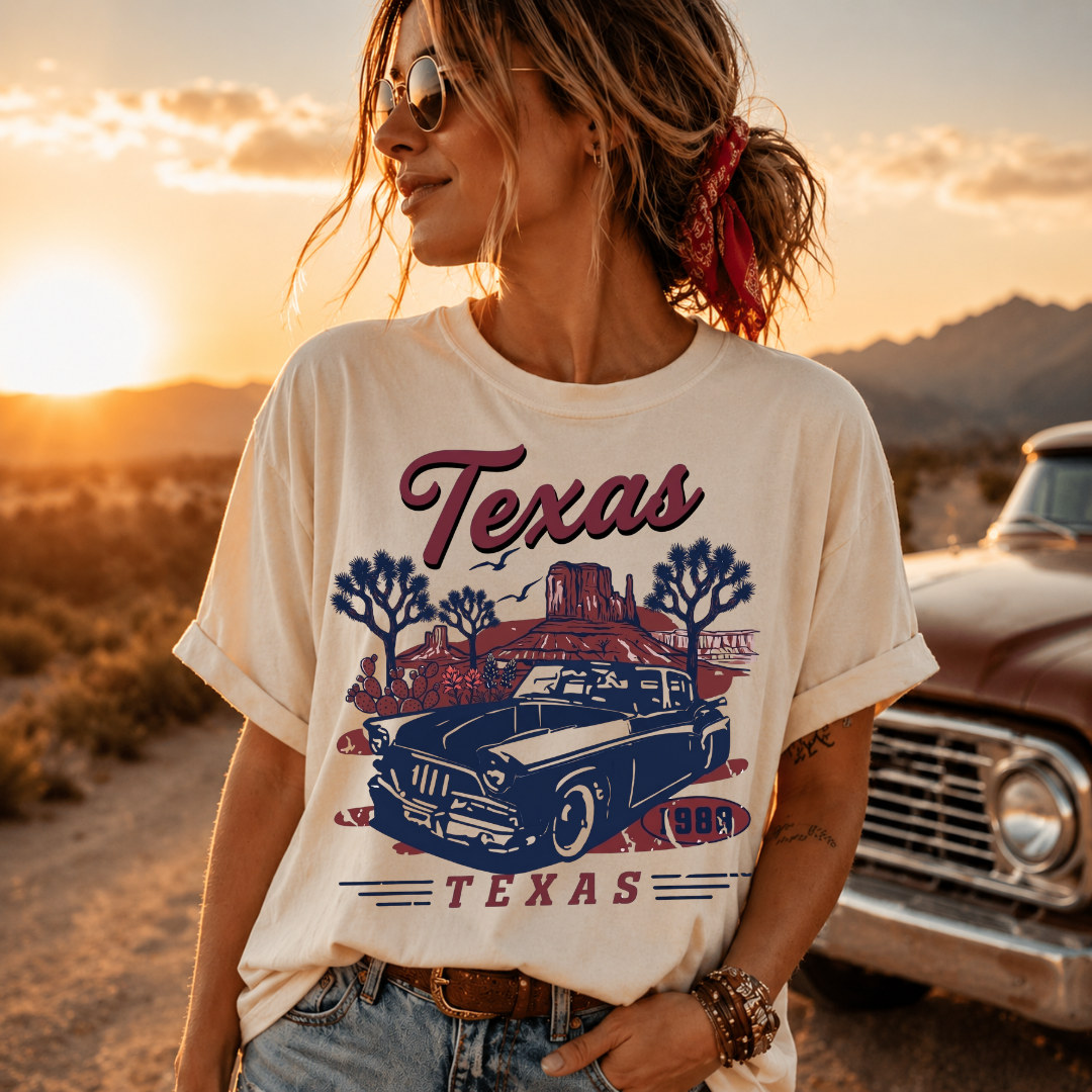 Texas 1980 Vintage Retro Car Western Graphic Tee