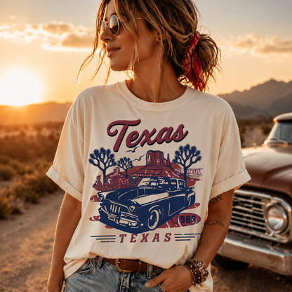 Texas 1980 Vintage Retro Car Western Graphic Tee