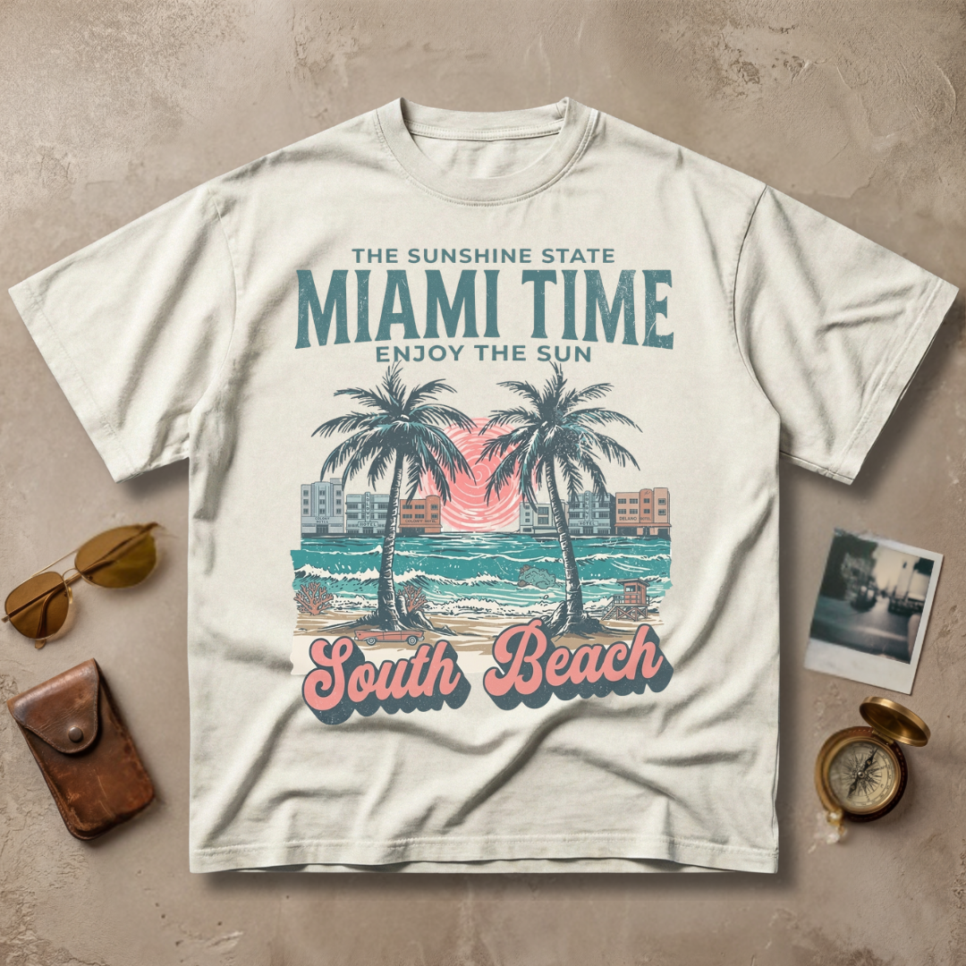 Miami Time South Beach Vintage Coastal Graphic Tee