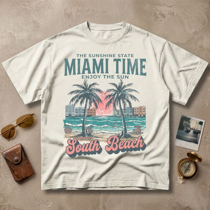 Miami Time South Beach Vintage Coastal Graphic Tee