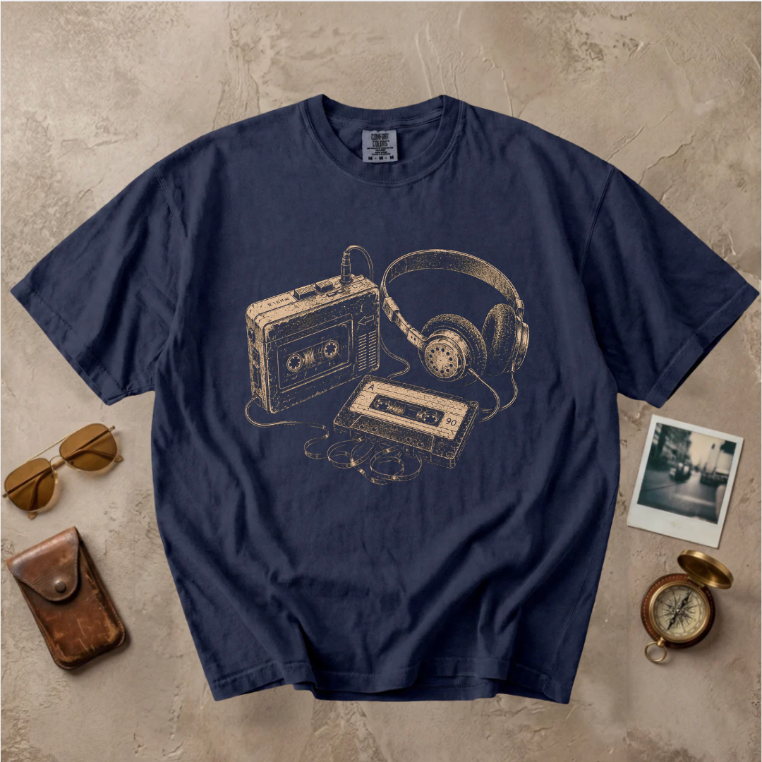 Vintage Cassette Tape & Headphones Graphic Tee