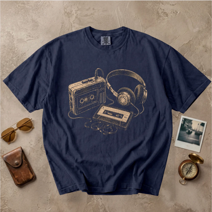 Vintage Cassette Tape & Headphones Graphic Tee