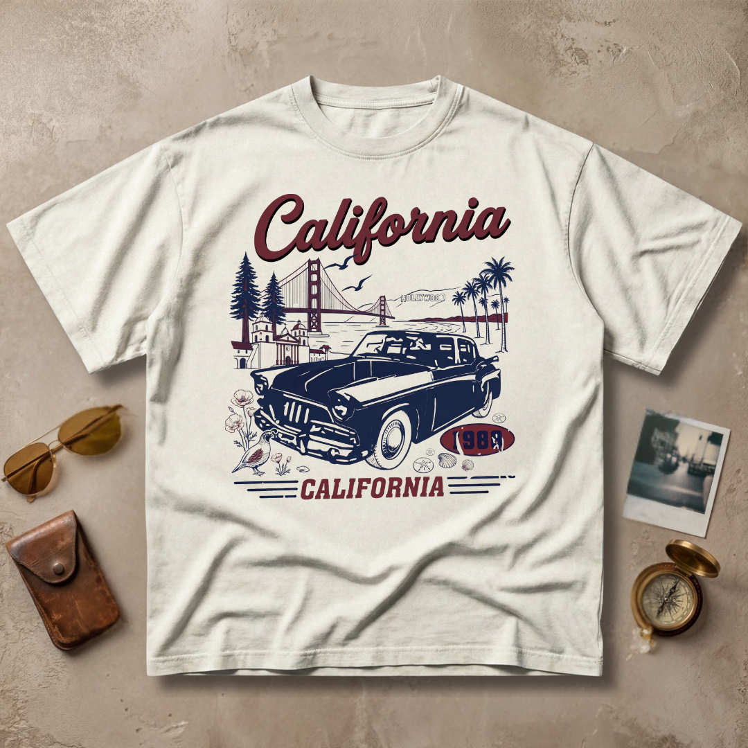 California 1980 Vintage Retro Car Coastal Graphic Tee