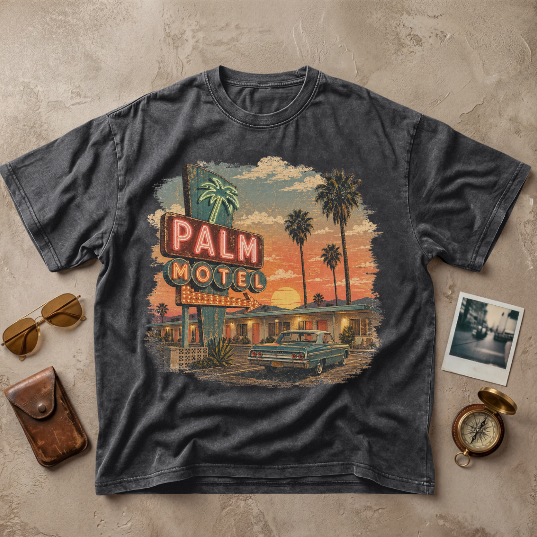 Palm Motel Vintage Sunset Retro