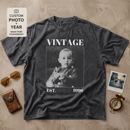 Personalized Vintage Est Year Black and White Photo Tee
