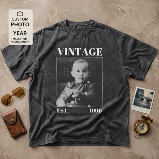 Personalized Vintage Est Year Black and White Photo Tee