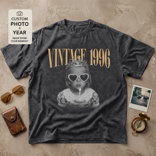 Personalized Vintage Year Birthday Photo Tee
