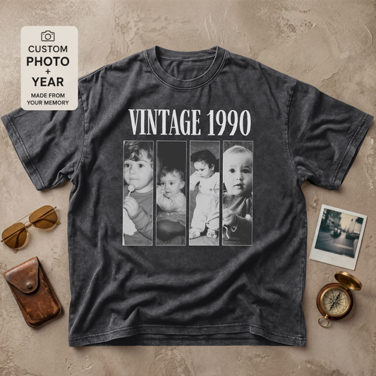 Personalized Vintage Year Multi Photo Tee