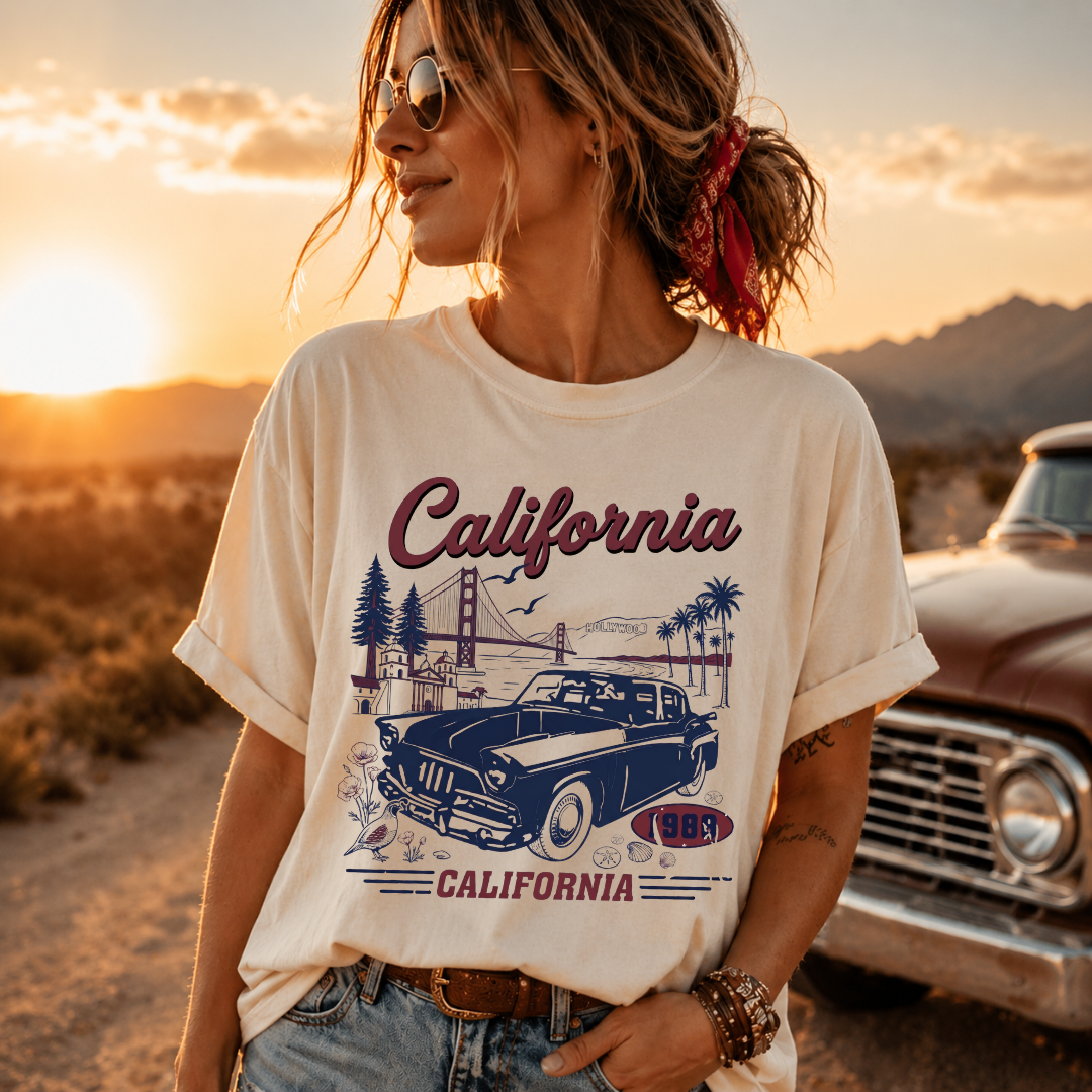 California 1980 Vintage Retro Car Coastal Graphic Tee