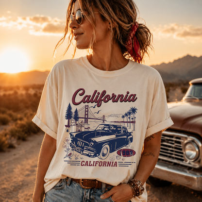 California 1980 Vintage Retro Car Coastal Graphic Tee