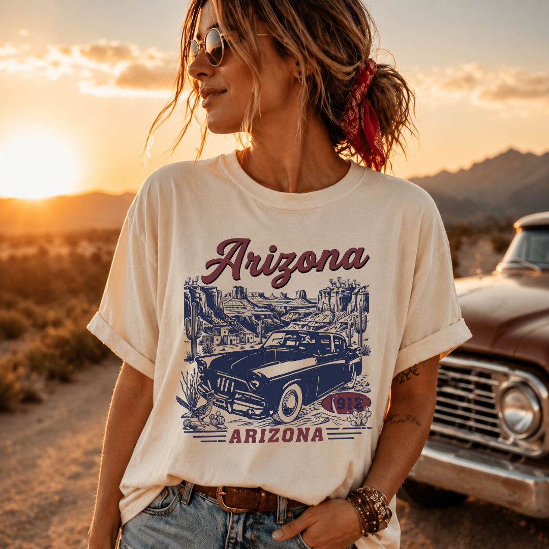 Arizona 1912 Vintage Retro Car Desert Graphic Tee