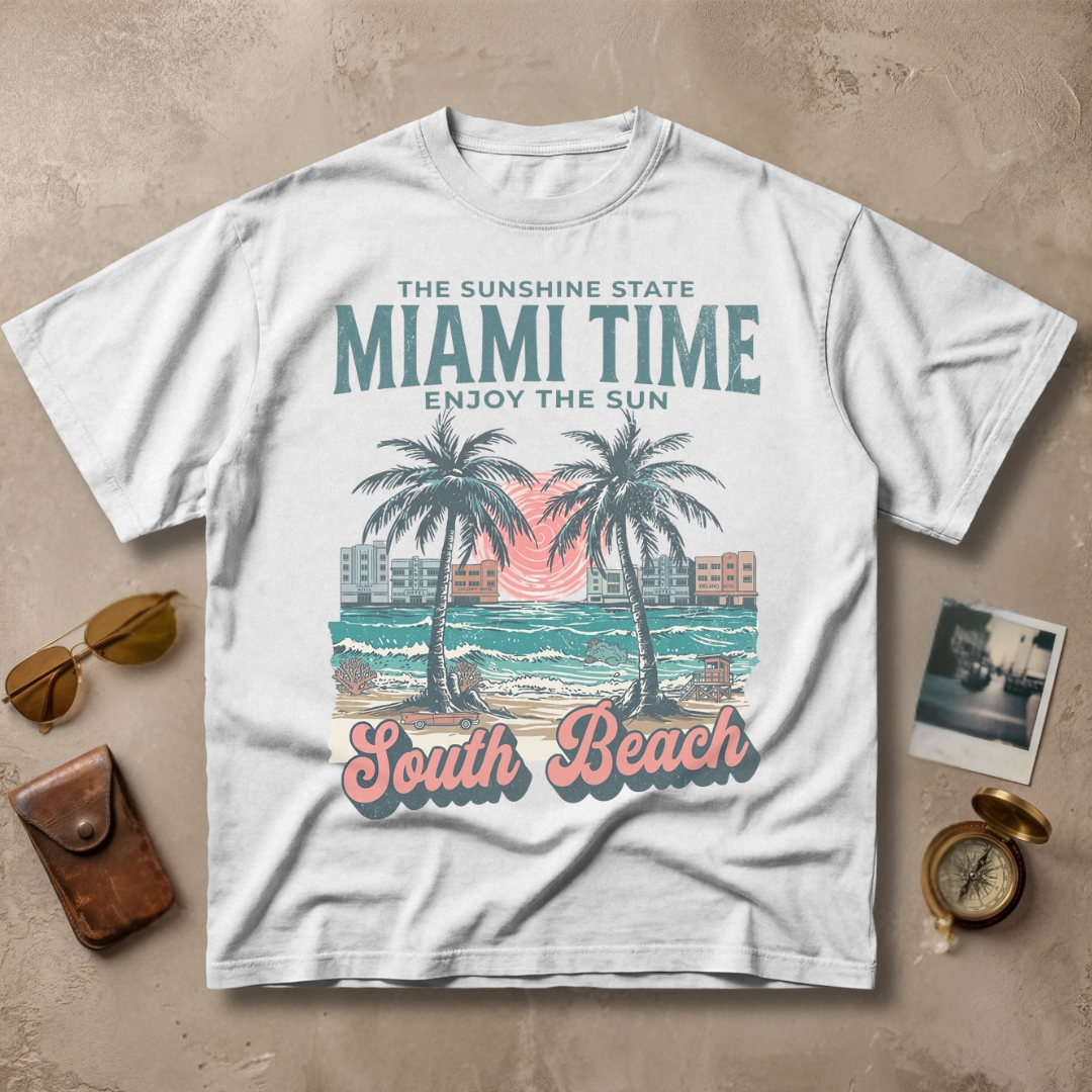 Miami Time South Beach Vintage Coastal Graphic Tee