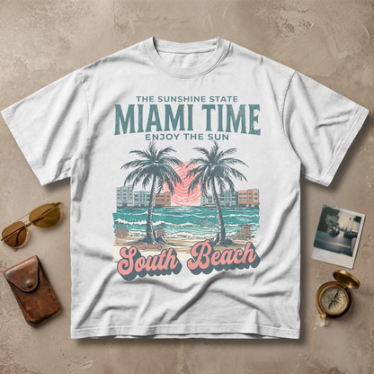 Miami Time South Beach Vintage Coastal Graphic Tee