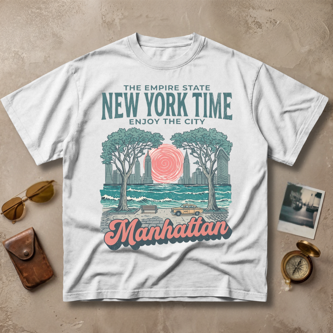 New York Time Manhattan Vintage City Graphic Tee