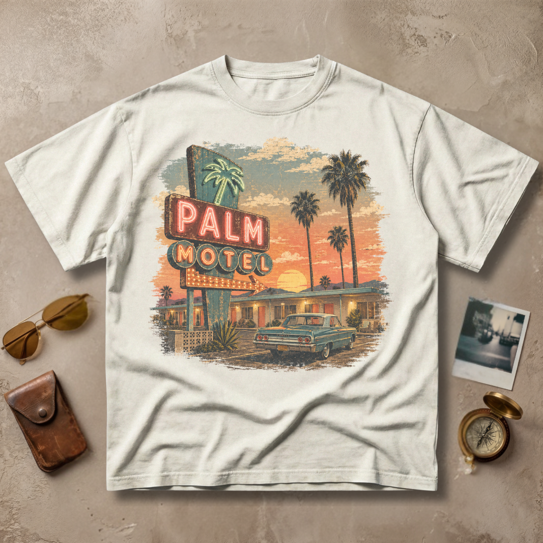 Palm Motel Vintage Sunset Retro