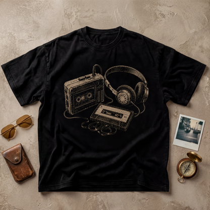 Vintage Cassette Tape & Headphones Graphic Tee