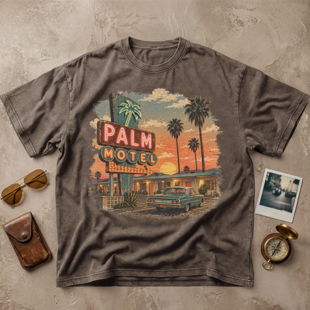 Palm Motel Vintage Sunset Retro