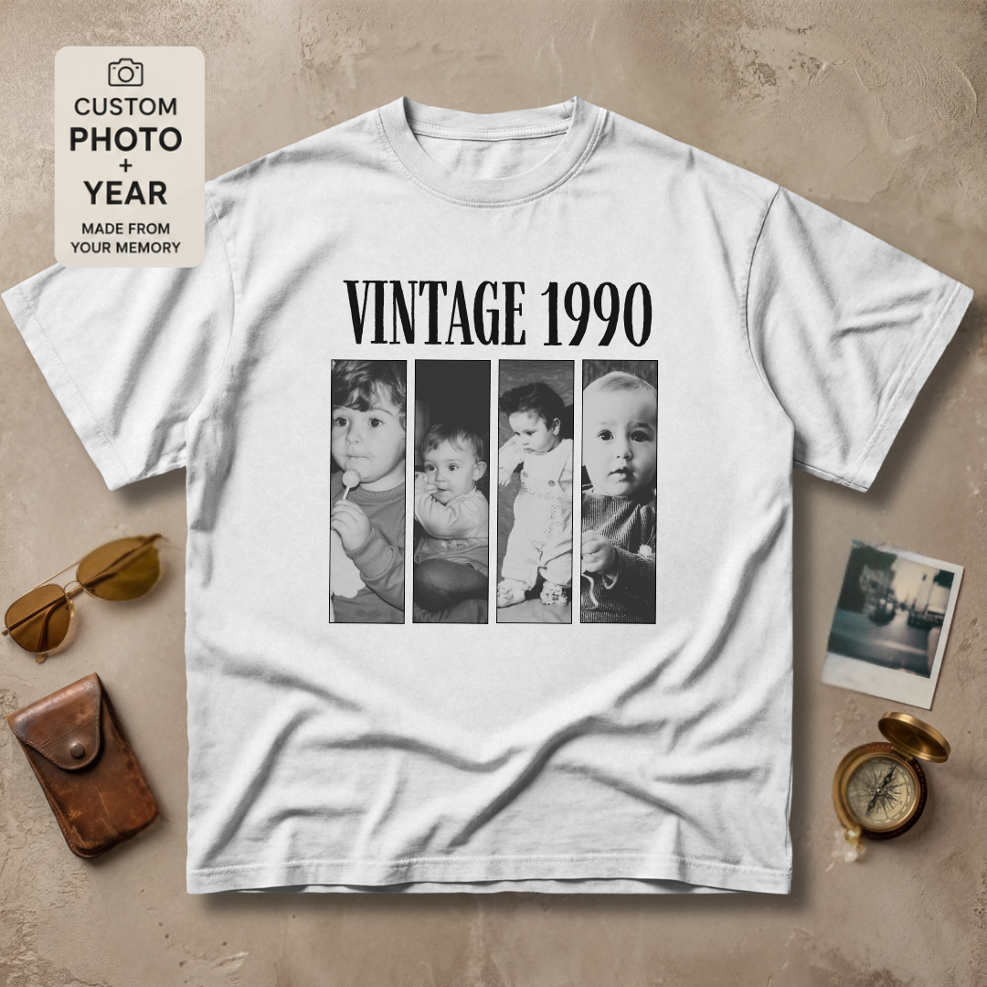 Personalized Vintage Year Multi Photo Tee