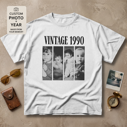 Personalized Vintage Year Multi Photo Tee
