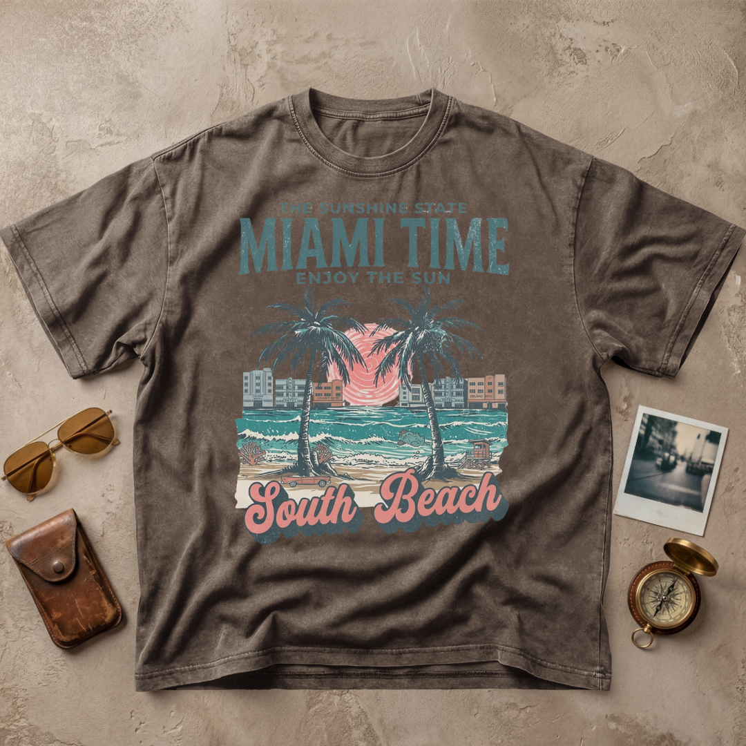 Miami Time South Beach Vintage Coastal Graphic Tee