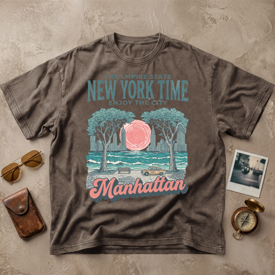 New York Time Manhattan Vintage City Graphic Tee