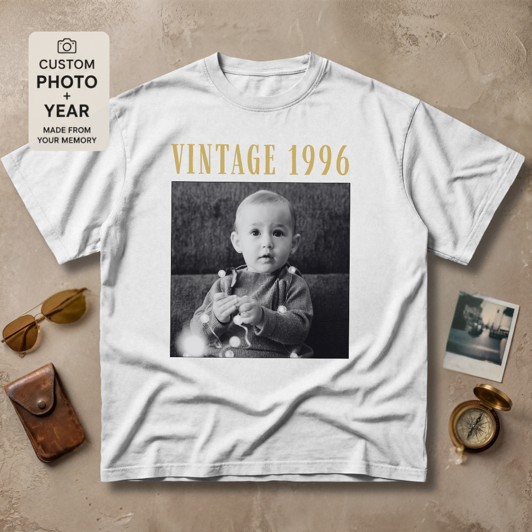 Personalized Vintage Year Black and White Photo Tee