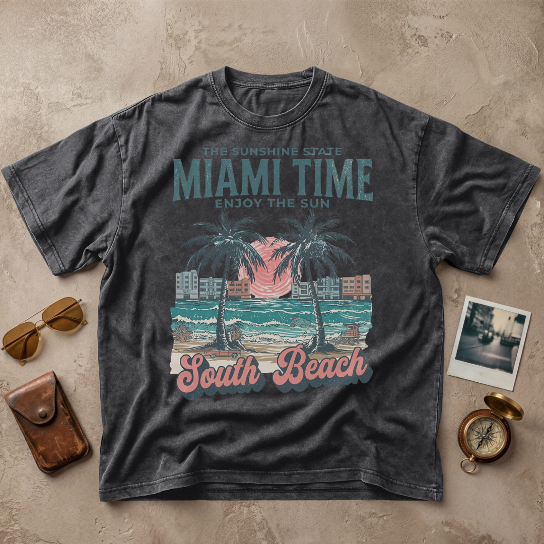Miami Time South Beach Vintage Coastal Graphic Tee