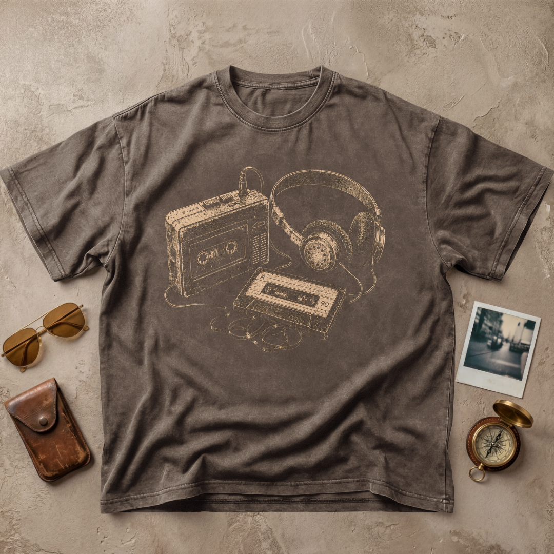 Vintage Cassette Tape & Headphones Graphic Tee