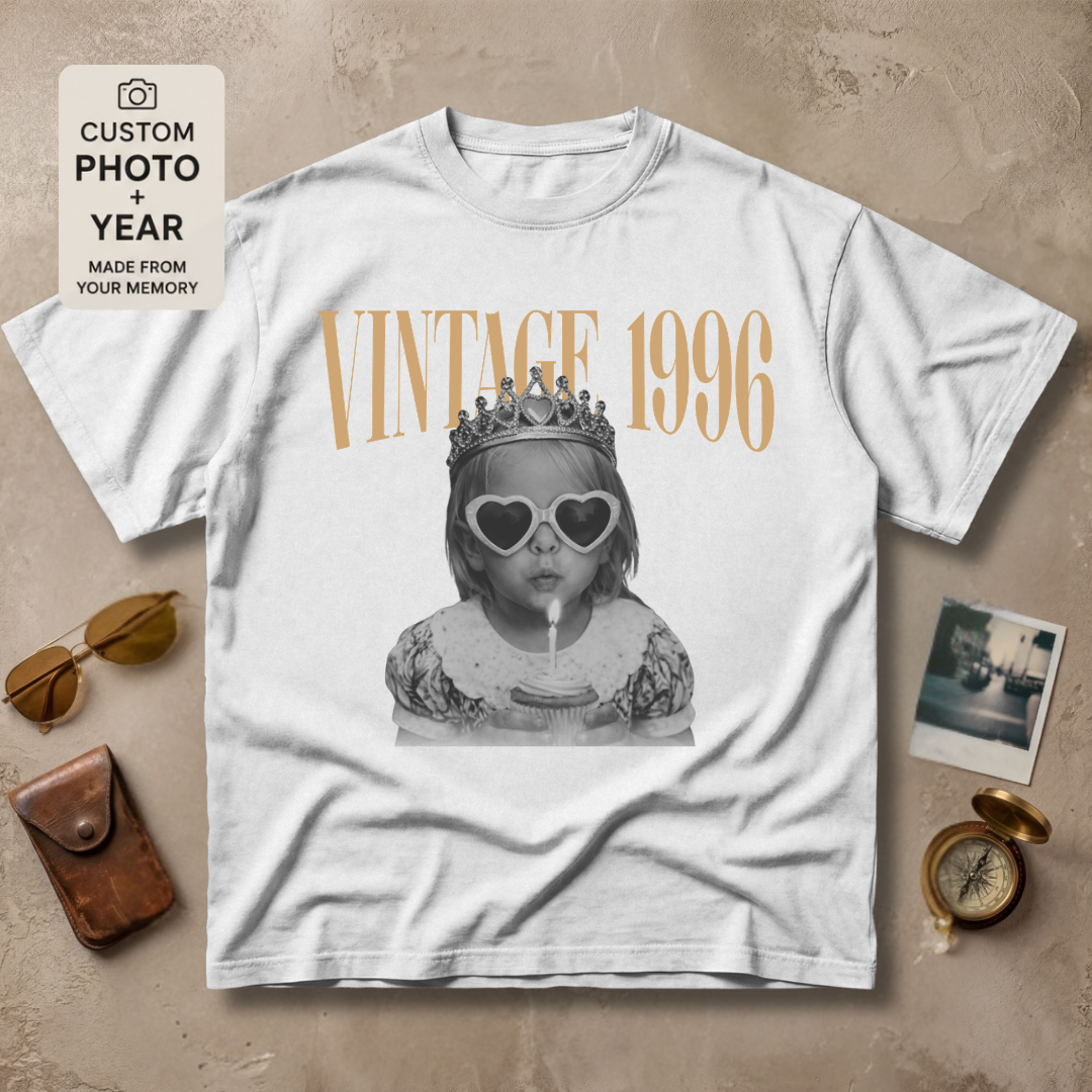 Personalized Vintage Year Birthday Photo Tee