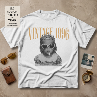 Personalized Vintage Year Birthday Photo Tee