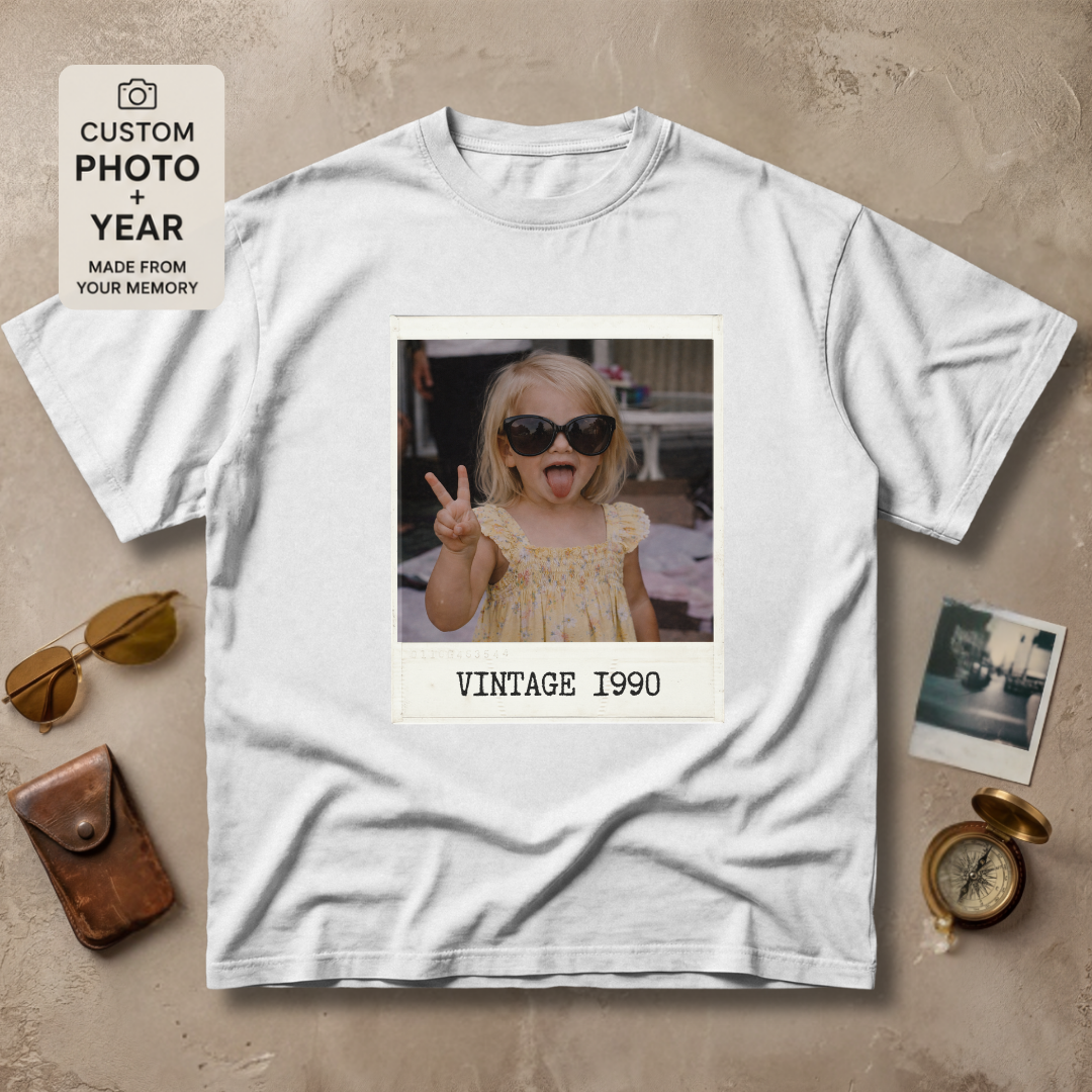 Personalized Vintage Year Polaroid Photo Tee