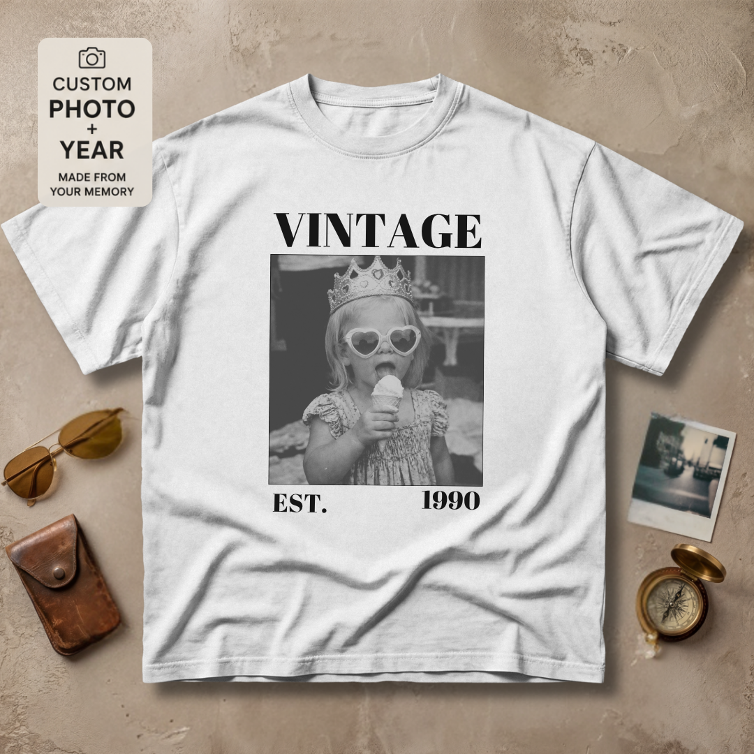 Personalized Vintage Est Year Black and White Photo Tee