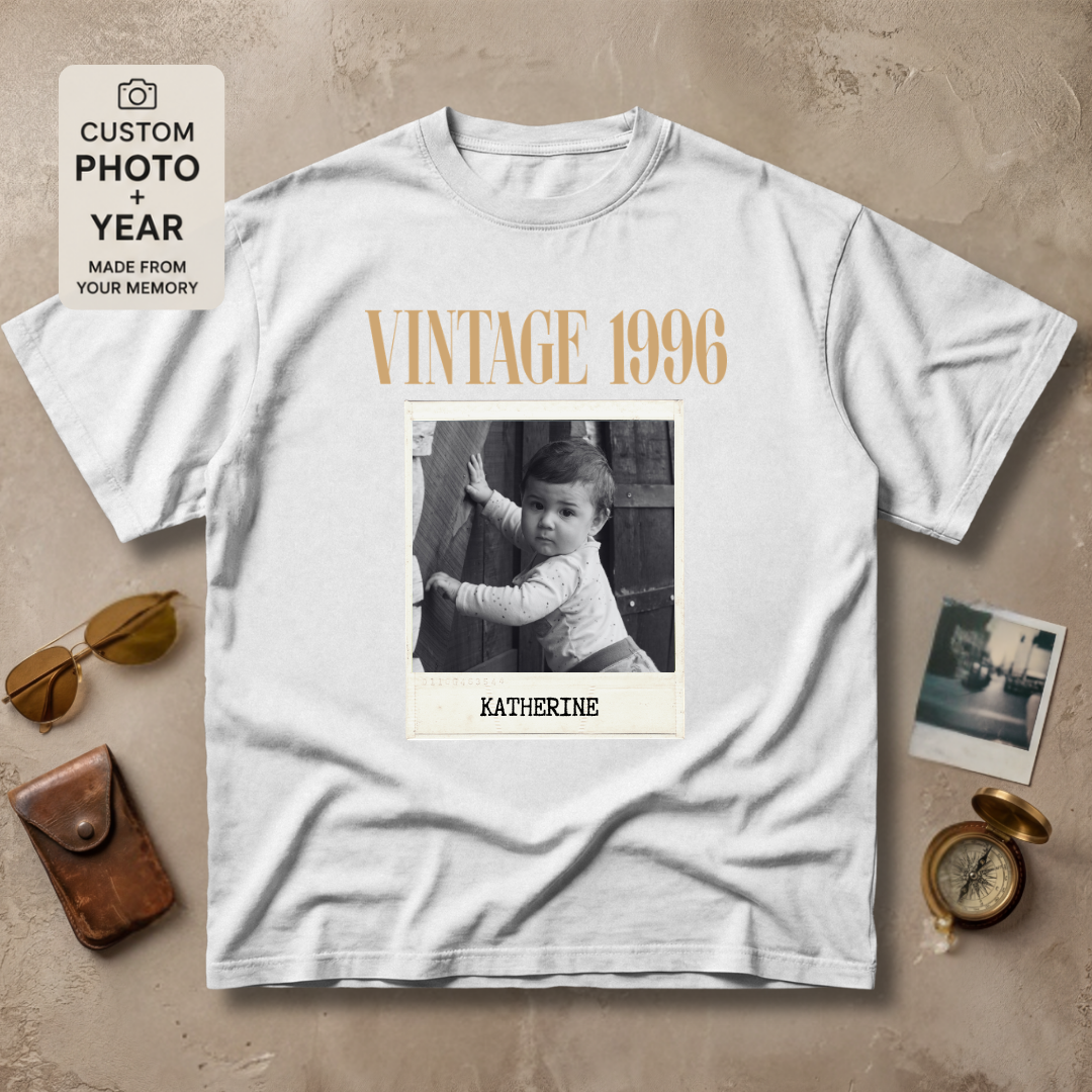 Personalized Vintage Year Photo Polaroid Tee