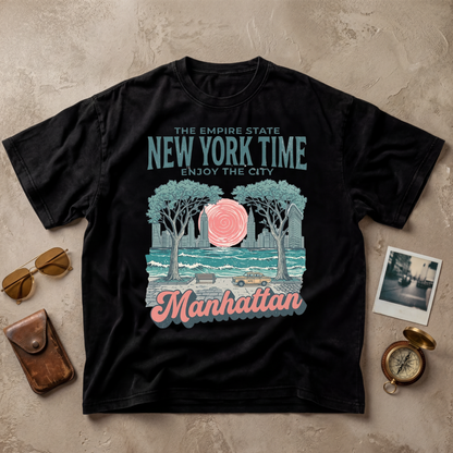 New York Time Manhattan Vintage City Graphic Tee