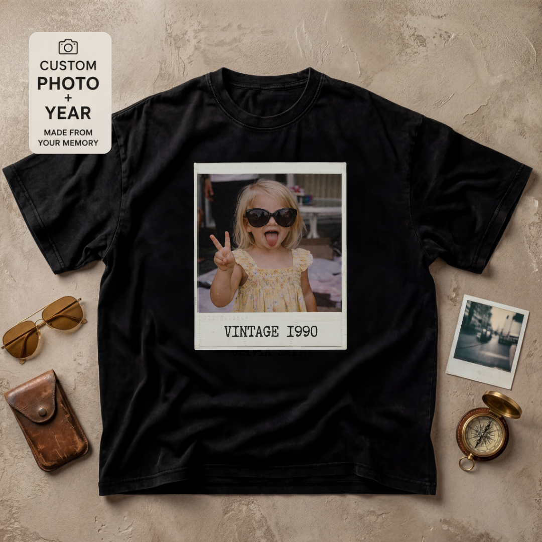Personalized Vintage Year Polaroid Photo Tee