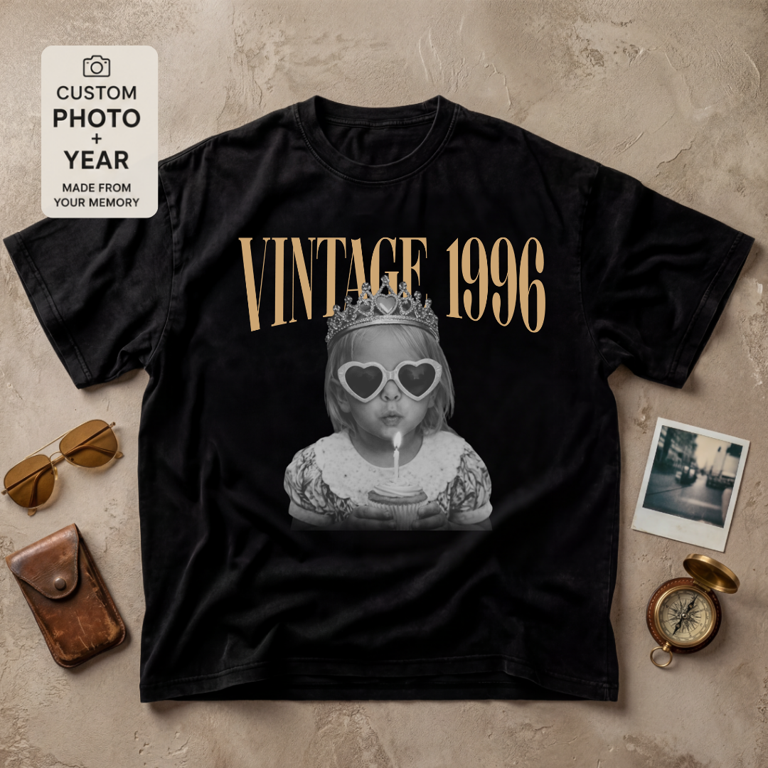 Personalized Vintage Year Birthday Photo Tee