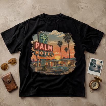 Palm Motel Vintage Sunset Retro
