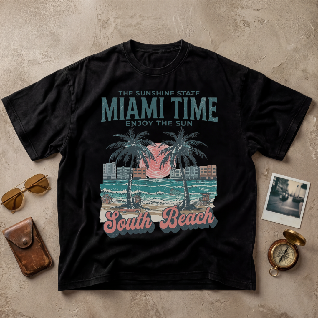 Miami Time South Beach Vintage Coastal Graphic Tee
